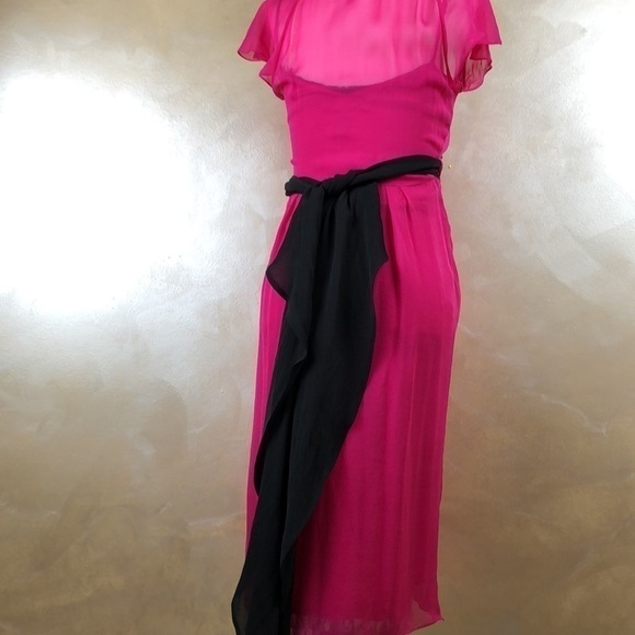 DVF Fuscha Silk Chiffon wrap dress with Silk satin slip - Picture 7 of 10
